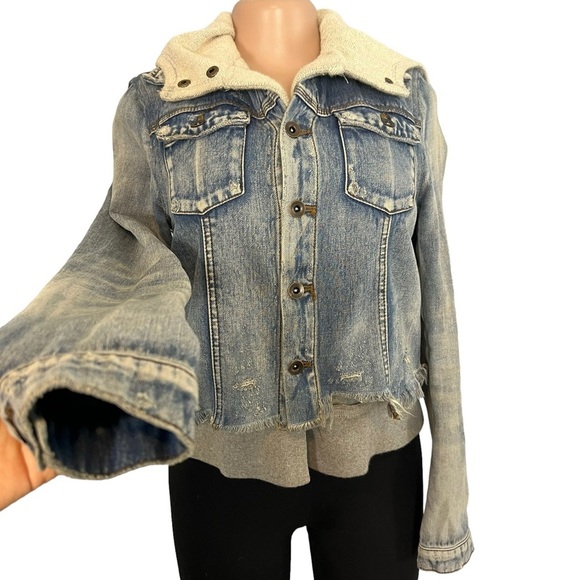 Free People Distress Denim Hooded Sweater Jacket - Picture 5 of 10